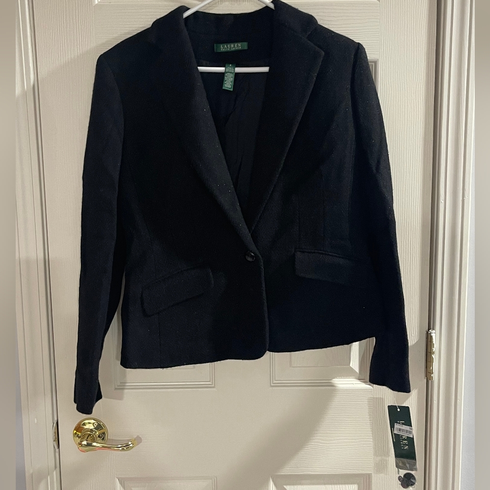 NWT Lauren Ralph Lauren Womens Vintage Y2K Black Wool Blend Blazer Jacket Size 8